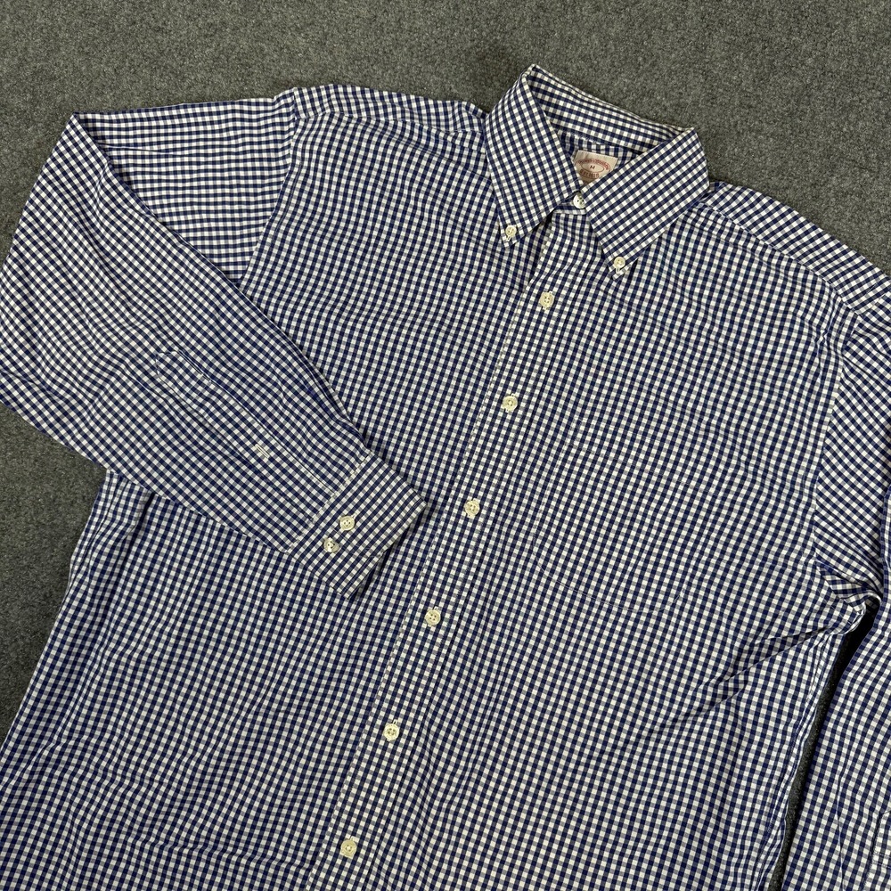 Brooks Brothers Shirt Men Medium Blue White Check Cotton Button Down Non Iron
